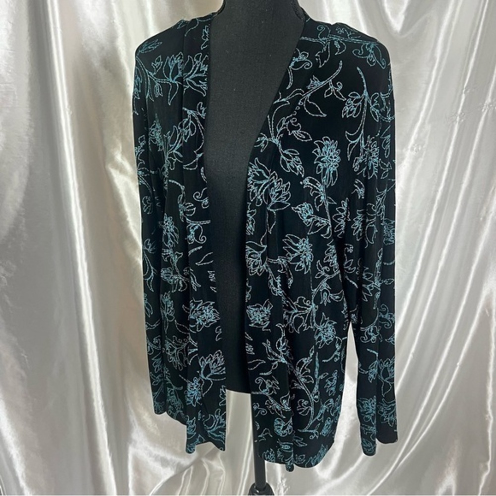 Vintage Made in Heaven Open Front Boho Cardigan – Black & Blue Floral 2X